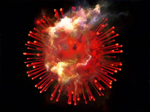 3D Rendering of red Coronavirus virus particle and micro environment elements on the subject of viral infection, immune system, medicine and health