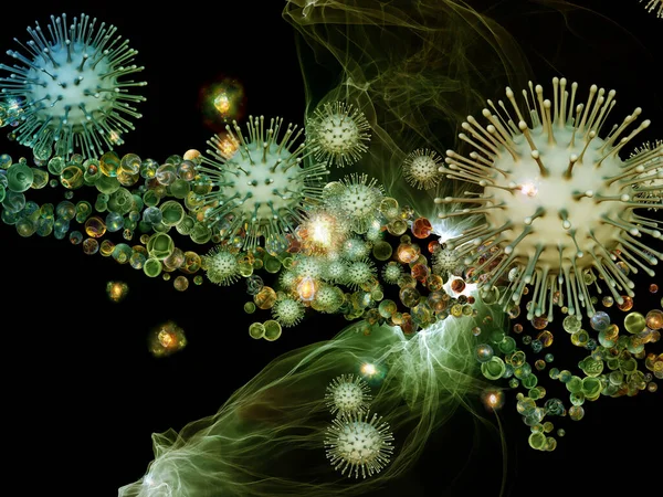 Coronavirus病毒颗粒和微环境因素在病毒感染 免疫系统 药物和健康等方面的三维表现 — 图库照片
