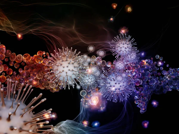Redare Particulelor Virusului Coronavirus Elementelor Micromediului Tema Infecțiilor Virale Sistemului — Fotografie, imagine de stoc