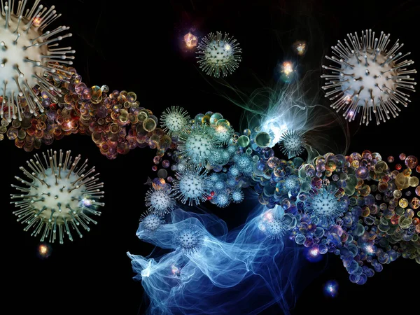 Rendering Interaction Viral Particles Abstract Microscopic Elements Subject Coronavirus Infection — Stock Photo, Image