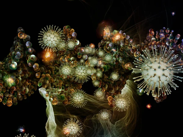 Rendering Interaction Viral Particles Abstract Microscopic Elements Subject Coronavirus Infection — Stock Photo, Image