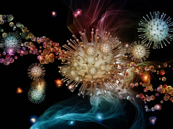 Redare Interacțiunii Particulelor Virale Elementelor Microscopice Abstracte Tema Coronavirusului Infecției — Fotografie, imagine de stoc