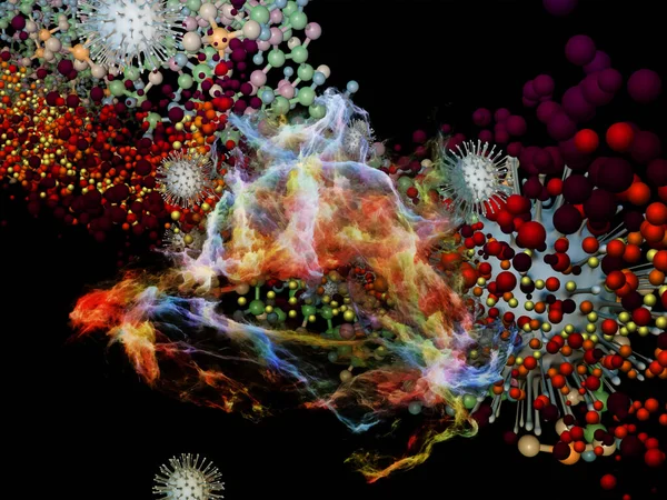 Redare Particulelor Virusului Coronavirus Elementelor Moleculare Abstracte Tridimensionale Tema Interacțiunii — Fotografie, imagine de stoc