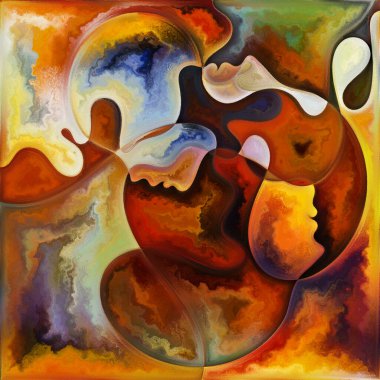 İç Form. Colors In Us serisi. İnsan siluetlerinin düzenlenmesi, sanat dokuları ve renklerin hayat, drama, şiir ve algı teması üzerine etkileşimi