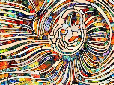 Çok renkli ışık. Lekeli Camlar Birliği serisi. Parçalanma, sanat, şiir ve tasarım birliğinin bir metaforu olarak renk ve doku parçalarından oluşan tasarım