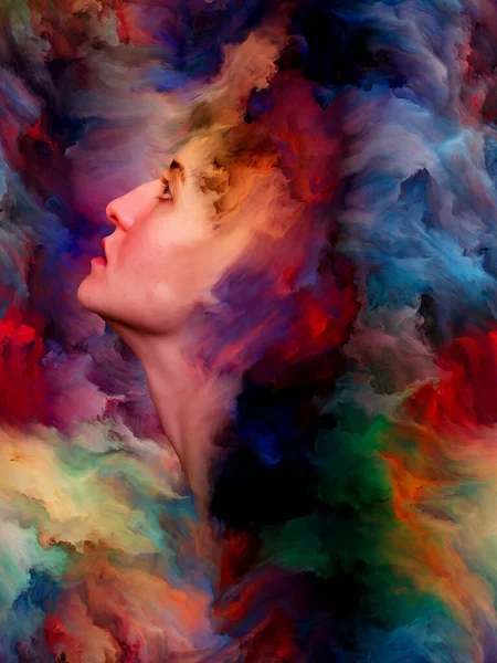 Série Mundo Mulher Composição Retrato Feminino Fundido Com Tinta Vibrante — Fotografia de Stock