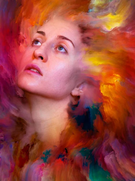 Series Composition Female Portrait Fused Vibrant Paint Subject Feelings Emotions — Stock Photo, Image