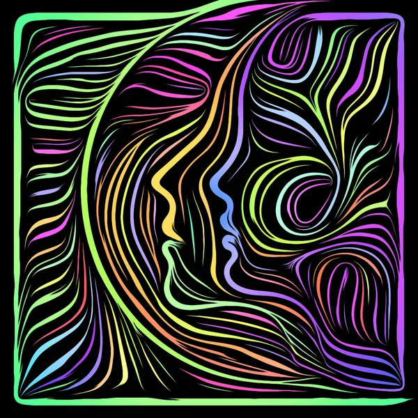 Inner Motion Life Lines Series Backdrop Human Profile Woodcut Pattern — Stock Photo, Image