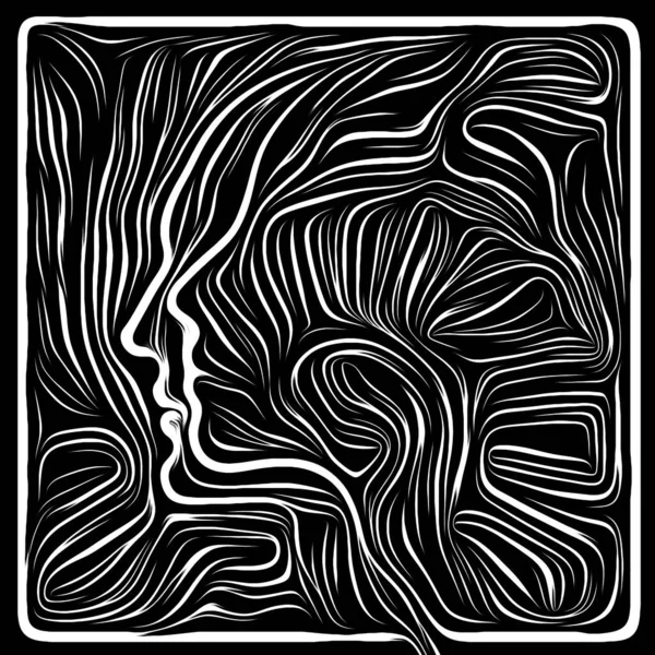 Inner Motion. Life Lines series. Background composition of  human profile and woodcut pattern on the subject of human drama, poetry and inner symbols