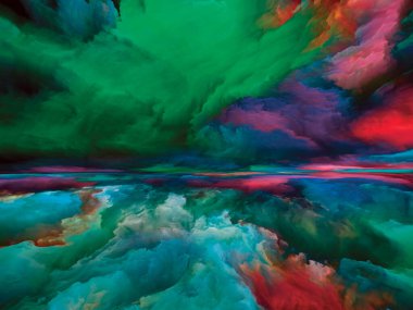 Gökkuşağı Aydınlanması. Gerçekliğe Kaçış dizisi. Manzara resmi, hayal gücü, yaratıcılık ve sanat konularında gerçeküstü gün batımı renkleri ve dokularının soyut düzenlenmesi