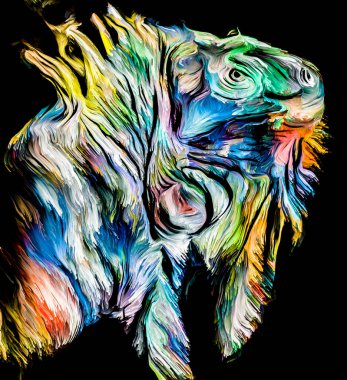 Hayvan boyası serisi. Kertenkele kafası, hayal gücü, yaratıcılık ve soyut sanat konularında renkli boya..