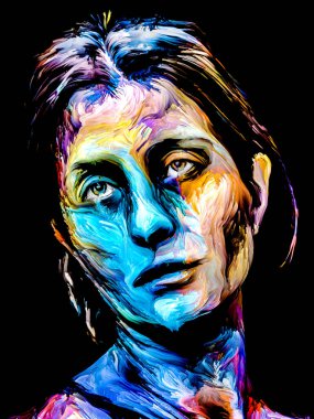 Renkli Kadın serisi. Yaratıcılık, hayal gücü ve sanat konularında genç bir kadının canlı portresi.