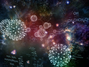 Coronavirus Mikro Dünyası. Viral Salgın Serisi. Coronavirus parçacıkları ve mikro uzay elementlerinin virüs, salgın, enfeksiyon, hastalık ve sağlık projelerinde arka plan görevi görmesi için 3D Illustration