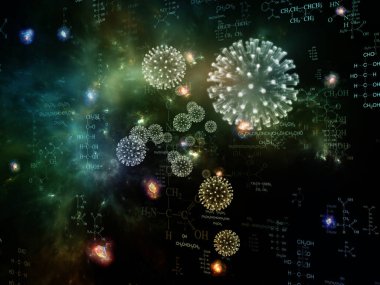 Coronavirus Boşluğu. Viral Salgın Serisi. Virüs, salgın, enfeksiyon, hastalık ve sağlık konularındaki projeler için 3 boyutlu Coronavirus parçacıkları ve mikro uzay elementleri