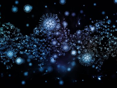 Coronavirus Mantığı. Viral Salgın Serisi. Virüs, salgın, enfeksiyon, hastalık ve sağlık konuları için 3D Coronavirus parçacıkları ve mikro uzay elementleri