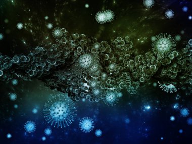 Coronavirus Gerçekliği. Viral Salgın Serisi. Koronavirüs parçacıkları ve mikro uzay elementlerinin virüs, salgın hastalık, enfeksiyon, hastalık ve sağlıkla ilişkili 3D çizimi