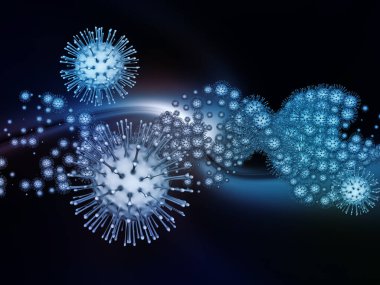 Coronavirus Matematik. Viral Salgın Serisi. Virüs, salgın, enfeksiyon, hastalık ve sağlık konuları için 3 boyutlu Coronavirus parçacıkları ve mikro uzay elementleri