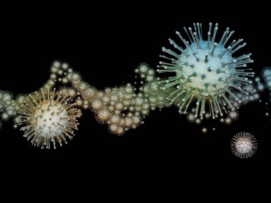 Coronavirus Mikro Dünyası. Viral Salgın Serisi. Coronavirus parçacıkları ve mikro uzay elementlerinin virüs, salgın hastalık, enfeksiyon, hastalık ve sağlık için 3D çizimi