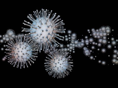 Coronavirus Gerçekliği. Viral Salgın Serisi. Koronavirüs parçacıkları ve mikro uzay elementlerinin virüs, salgın hastalık, enfeksiyon, hastalık ve sağlıkla ilişkili 3D çizimi