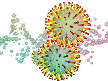 Coronavirus Evreni. Viral Salgın Serisi. Virüs, salgın, enfeksiyon, hastalık ve sağlık konularında çalışmalar için 3 boyutlu Coronavirus parçacıkları ve mikro uzay elementleri