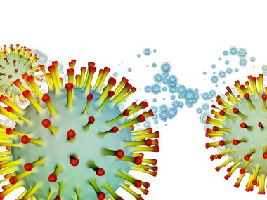 Coronavirus Boşluğu. Viral Salgın Serisi. Virüs, salgın, enfeksiyon, hastalık ve sağlık konularındaki projeler için 3 boyutlu Coronavirus parçacıkları ve mikro uzay elementleri