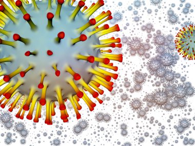 Virüs Mantığı. Viral Salgın Serisi. Virüs, salgın, enfeksiyon, hastalık ve sağlık konularındaki projeler için 3 boyutlu Coronavirus parçacıkları ve mikro uzay elementleri