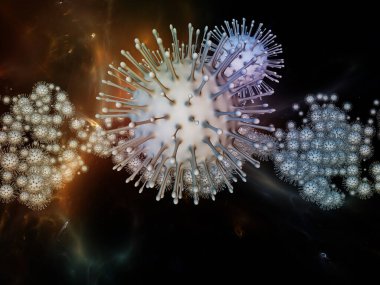 Coronavirus Gerçekliği. Viral Salgın Serisi. Virüs, salgın hastalık, enfeksiyon, hastalık ve sağlık konularındaki tasarımları tamamlamak için üç boyutlu Coronavirus parçacıkları ve mikro uzay elementleri