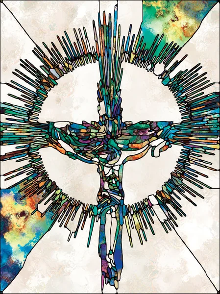 Frakturerad Tro Cross Flained Glass Serien Bakgrund Sammansättning Organiska Kyrka — Stockfoto