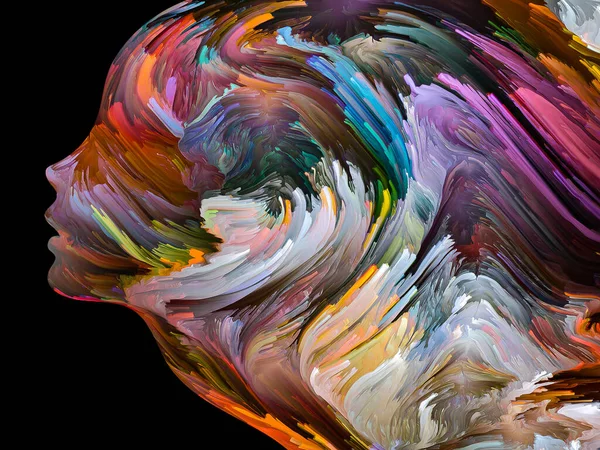 Серия Тревожных Мыслей Текстурированная Краска Движении Внутри Силуэта Человеческого Лица — стоковое фото