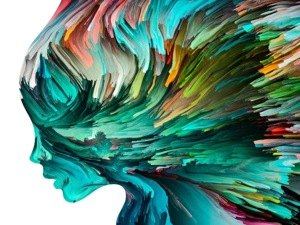 思考を乱すシリーズ 人間の顔のシルエットの中で動きの厚い塗料 内なる世界 心理学 うつ病 精神疾患 創造性と抽象芸術の主題に関する作品 — ストック写真