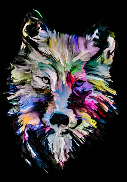 Série Animal Paint Wolf Portrait Multicolore Peinture Vibrante Sur Thème — Photo