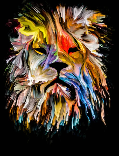 动物绘画系列 狮头画着五彩斑斓的图画 主题是想象力 创造力和抽象艺术 — 图库照片