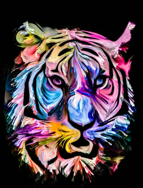 Série Animal Paint Portrait Tigre Peinture Colorée Sur Thème Imagination — Photo