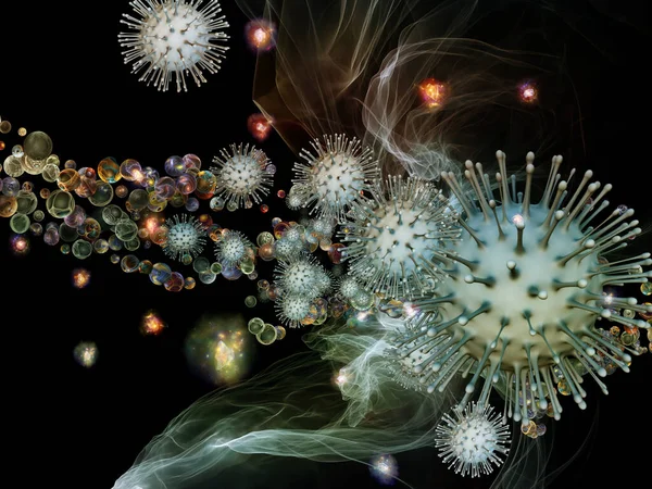 Rendering Von Coronavirus Partikeln Und Mikro Umgebungselementen Zum Thema Virusinfektion — Stockfoto