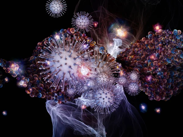 Rendering Interplay Viral Particles Abstract Microscopic Elements Subject Coronavirus Infection — Stock Photo, Image