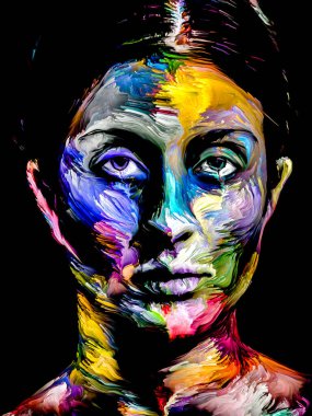 Renk serisi insanları. Yaratıcılık, hayal gücü ve sanat konularında genç bir kadının renkli soyut portresi.