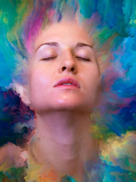 Her World Series Graphic Composition Female Portrait Fused Vibrant Paint — Stock Photo, Image