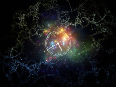 Zaman Gözcüsü. Time serisinin yüzleri. Saat arkaplanı ve bilim, eğitim ve modern teknolojiler projelerinde kullanılacak soyut unsurlar