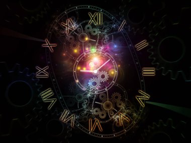 Uzay-Zaman. Time serisinin yüzleri. Saat tuşlarından ve bilim, eğitim ve modern teknolojiler temasındaki soyut unsurlardan oluşan soyut bir arkaplan