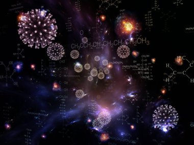 Coronavirus Mikro Dünyası. Viral Salgın Serisi. Coronavirus parçacıkları ve mikro uzay elementlerinin virüs, salgın, enfeksiyon, hastalık ve sağlık projelerinde arka plan görevi görmesi için 3D Illustration