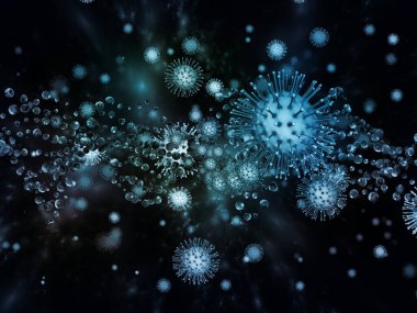 Coronavirus Mantığı. Viral Salgın Serisi. Virüs, salgın, enfeksiyon, hastalık ve sağlık konuları için 3D Coronavirus parçacıkları ve mikro uzay elementleri