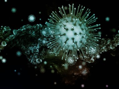Coronavirus Mikro Dünyası. Viral Salgın Serisi. Coronavirus parçacıkları ve mikro uzay elementlerinin virüs, salgın hastalık, enfeksiyon, hastalık ve sağlık için 3D çizimi