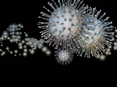 Coronavirus Mikro Dünyası. Viral Salgın Serisi. Coronavirus parçacıkları ve mikro uzay elementlerinin virüs, salgın hastalık, enfeksiyon, hastalık ve sağlık için 3D çizimi