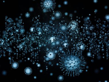 Coronavirus Mantığı. Viral Salgın Serisi. Virüs, salgın, enfeksiyon, hastalık ve sağlık konuları için 3D Coronavirus parçacıkları ve mikro uzay elementleri