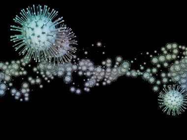 Coronavirus Evreni. Viral Salgın Serisi. Virüs, salgın, enfeksiyon, hastalık ve sağlık konularında 3 boyutlu Coronavirus parçacıkları ve mikro uzay elementleri