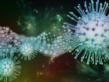 Coronavirus Kimya. Viral Salgın Serisi. Coronavirus parçacıkları ve mikro uzay elementlerinin virüs, salgın, enfeksiyon, hastalık ve sağlık projeleri için uygun 3D Illustration