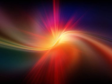 Bileşim ve tasarımlar için kırmızı radyal yolların soyut arkaplanı ve eğri ışık ışınları