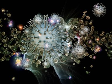 Viral enfeksiyon, bağışıklık sistemi, ilaç ve sağlık konularında Coronavirus virüsü parçacığı ve mikro çevre elementlerinin 3 boyutlu oluşturulması