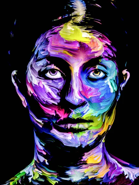 Fényes Hölgy Arcfesték Sorozat Összetétele Színes Portré Fiatal Fekete Vászon — Stock Fotó