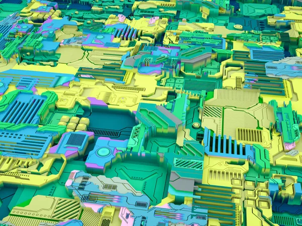 Yer Değiştirme Dünyası serisi. Bilim, modern teknoloji ve eğitim konularında soyut teknolojik örüntünün 3 boyutlu yorumlanması.